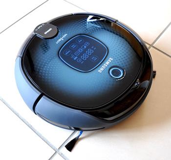 Robot hoover on tiled floor