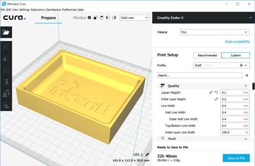 Cura slicing tooling model for 3D printing